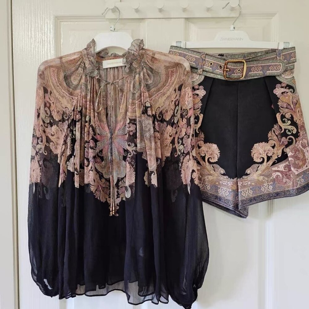 Zimmermann ILLUSTRATION TUCK SHORTS and BLOUSE SET